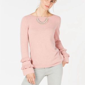 NWT Charter Club Cashmere Double-Ruffle Sweater Pink M